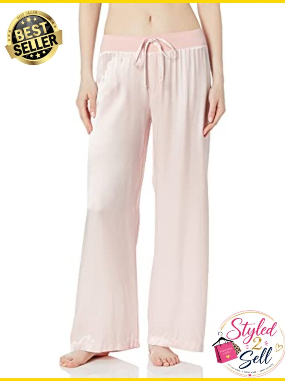 Satin Long Pajama Bottoms Knit Drawstring Waist Sleep Lounge Pants